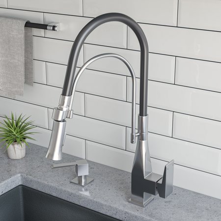 ALFI BRAND Brushed Nickel Square Kitchen Faucet with Black Rubber Stem ABKF3023-BN